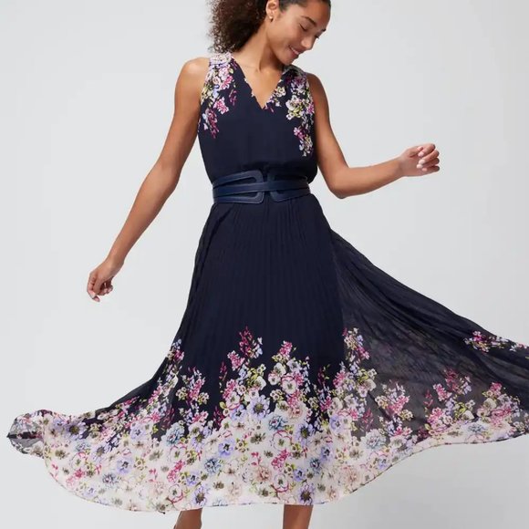 White House Black Market Navy and Pink Floral Asymmetrical Dress - Picture 1 of 10